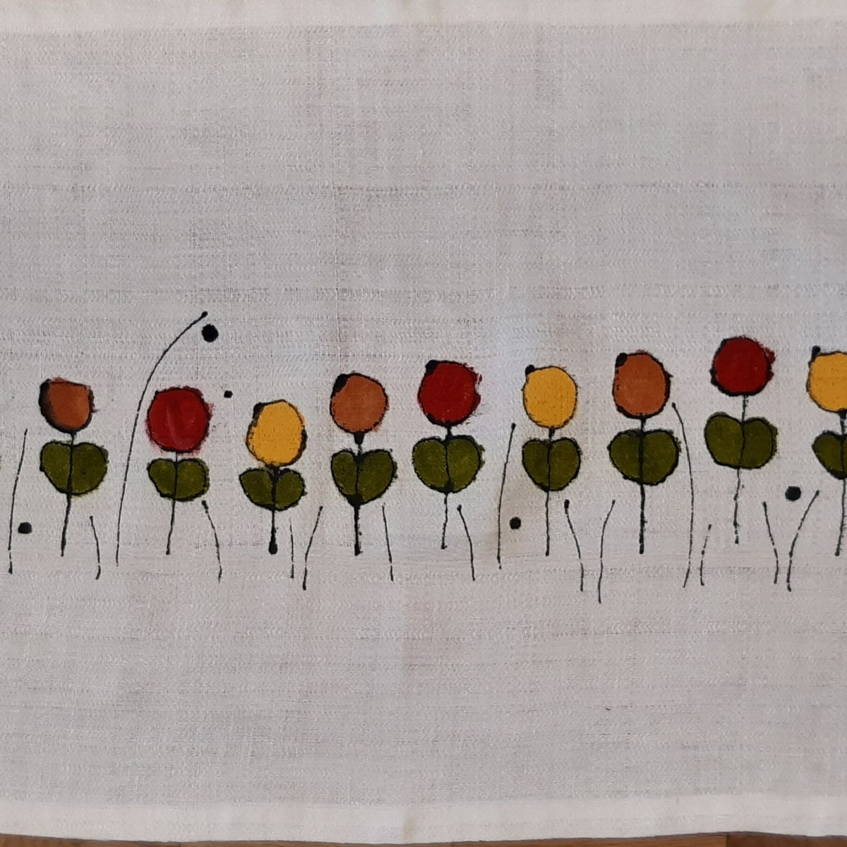 Leinen Läufer gelb roten Blumen