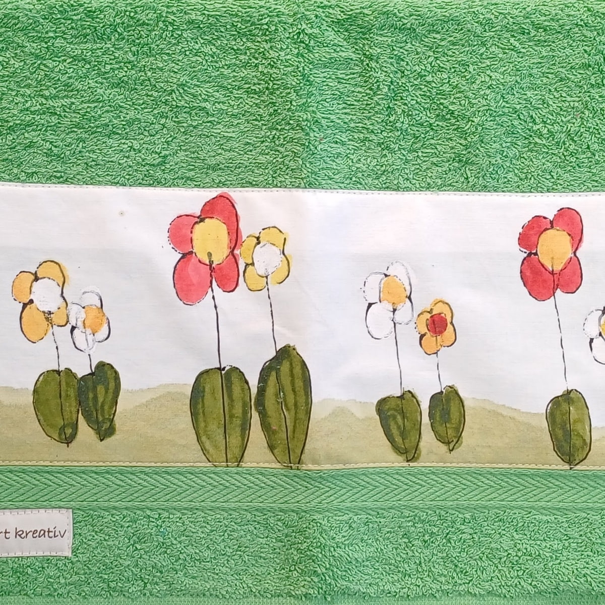 moosgrün Handtuch mit Blumen